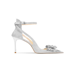 Diamante Bow Mid Heel Sandals - 6cm