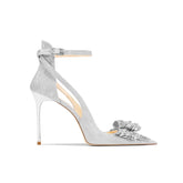 Diamante Bow Mid Heel Sandals - 8cm