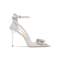 Diamante Bow Mid Heel Sandals - 8cm