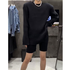 Long Sleeves Knitwear Sweater And Mini Shorts