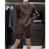 Long Sleeves Knitwear Sweater And Mini Shorts