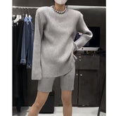 Long Sleeves Knitwear Sweater And Mini Shorts