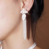 Leaf And Diamante Fringed Earrings - Pair