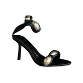 Metal Embellished Mid Heel Sandals