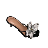 Flower Kitten Heel Mules Sandals