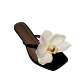 Flower Kitten Heel Mules Sandals