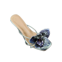 Flower Kitten Heel Mules Sandals