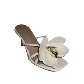 Flower Kitten Heel Mules Sandals