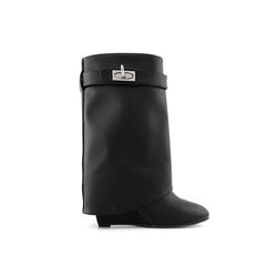 Leather Wedged Heel Ankle Boots