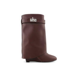 Leather Wedged Heel Ankle Boots