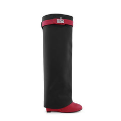 Leather Wedged Heel Knee High Boots