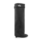 Leather Wedged Heel Knee High Boots