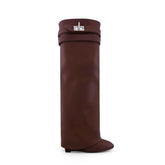 Leather Wedged Heel Knee High Boots