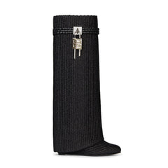 Lock Detailed Wedged Heel Knee High Boots