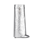 Lock Detailed Leather Wedged Heel Knee High Boots