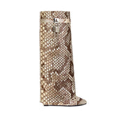 Lock Detailed Leather Wedged Heel Knee High Boots