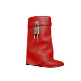 Lock Detailed Wedged Heel Ankle Boots