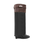 Patent Leather Wedged Heel Knee High Boots