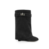 Suede Wedged Heel Ankle Boots