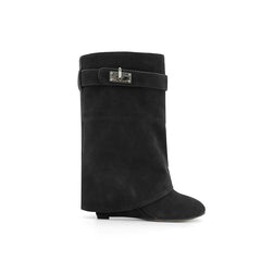 Suede Wedged Heel Ankle Boots