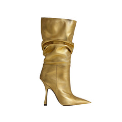 Stiletto Heel Leather Slouchy Ankle Boots