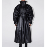 Strap Leather Long Coat