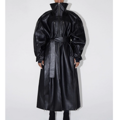 Strap Leather Long Coat