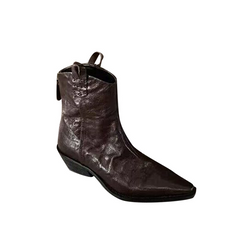 Leather Western Crow Ankle Boots