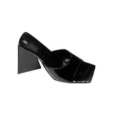 Block Heel Patent Leather Mules Sandals