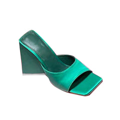 Block Heel Satin Mules Sandals