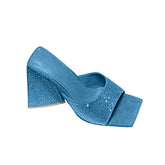 Diamante Block Heel Satin Mules Sandals