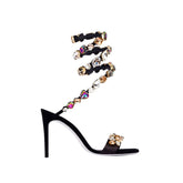 Diamante Wrap Mid Heel Sandals - 8cm