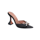 Diamante Bow Satin Mules Sandals