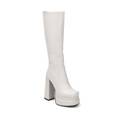Block Heel Platform Knee High Boots