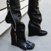 Zip Leather Knee High Boots