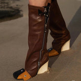 Zip Leather Knee High Boots