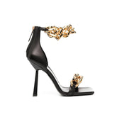 Ankle Chain Leather High Heel Sandals