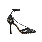 Lace Up Fishnet High Heel Sandals