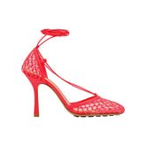 Lace Up Fishnet High Heel Sandals