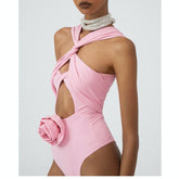 Flower Embellished Cut Out Bodysuit