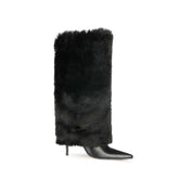 Leather And Fur Knee High Boots - 9cm