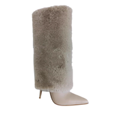 Leather And Fur Knee High Boots - 11.5cm
