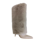 Leather And Fur Knee High Boots - 9cm