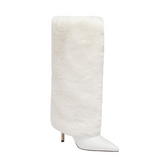 Leather And Fur Knee High Boots - 11.5cm