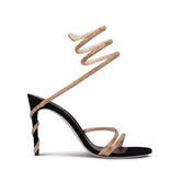 Diamante Ankle Wrap Mid Heel Sandals - 7.5cm