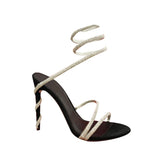 Diamante Ankle Wrap High Heel Sandals - 10cm