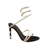 Diamante Ankle Wrap Mid Heel Sandals - 8cm