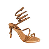 Diamante Ankle Wrap Mid Heel Sandals - 8cm