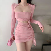 Long Sleeves Top And Cut Out Mini Dress