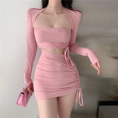 Long Sleeves Top And Cut Out Mini Dress